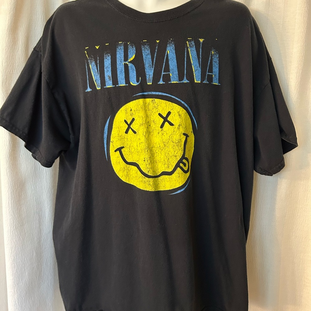 Tee: nirvana grunge smiley face shirt 2xl